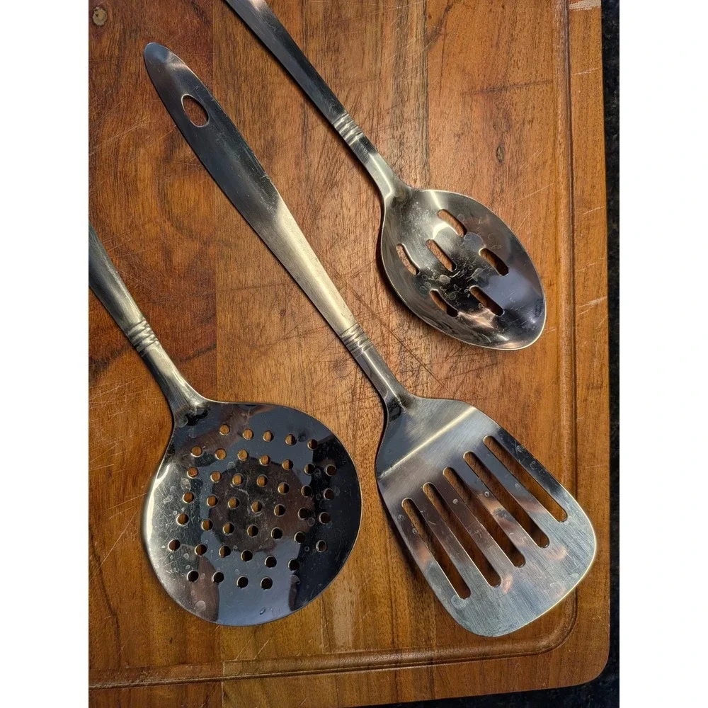 Stainless Steel Kitchen Utensil Set 3pc Slotted Spatula Turner Spoon Skimmer